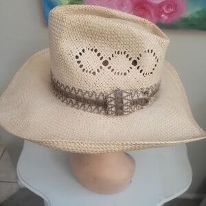 Straw Cowboy Hat with Decorative Band - Natural